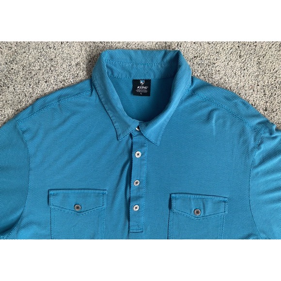 Kuhl Men's LARGE Blue Icelandr‎ Polo Shirt Textured Lightweight Pockets Outdoors - Picture 1 of 7